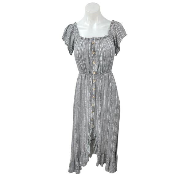 Vici Gray Floral Flutter Sleeve Floral Button Up High Low Midi Dress Size XS - Picture 1 of 5